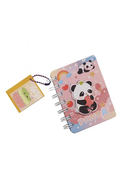 repro design 9X12 Panda Design Embossed Striped Notebook and Keychain Set Mini Notepad 1 Piece