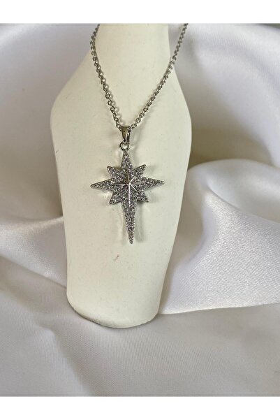 KANERUZ الصلب الفضة اللون الزركون حجر القطب نجمة قلادة