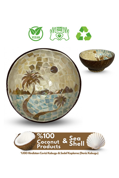 Coconut Products Island Design Sedef Kaplama Hindistan Cevizi Kase & Altlığı - Coconut Kase - Çerezlik - Coconut Kase