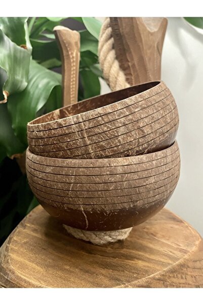 Coconut Products 2-Piece Jumbo Carved Design Coconut Bowl - Coconut Bowl and Oat Bowl Set