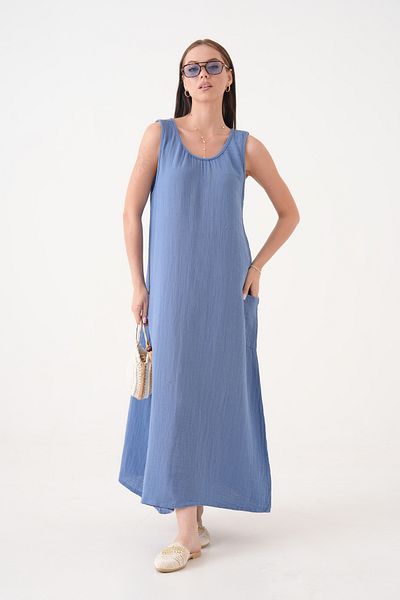 Butik Rochie lungă din muselină din bumbac 100% cu mânecă zero