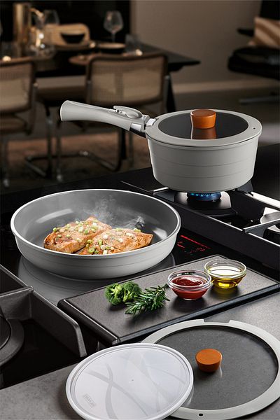 NEOFLAM Midas Gray 6-Piece Detachable Handle Nesting Pot Pan Set