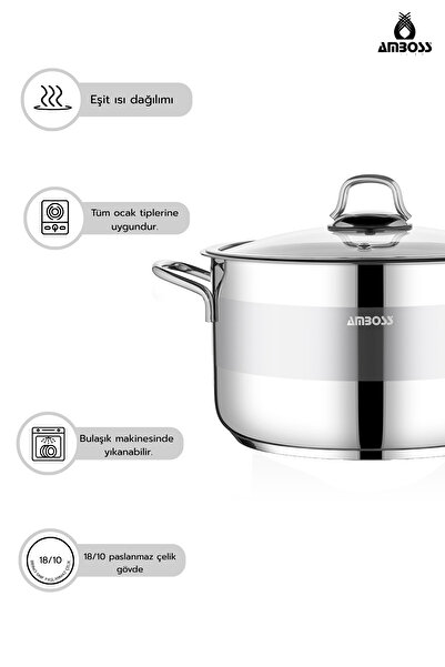 Amboss Saphire Stainless Steel 26cm Deep Saucepan with Glass Lid