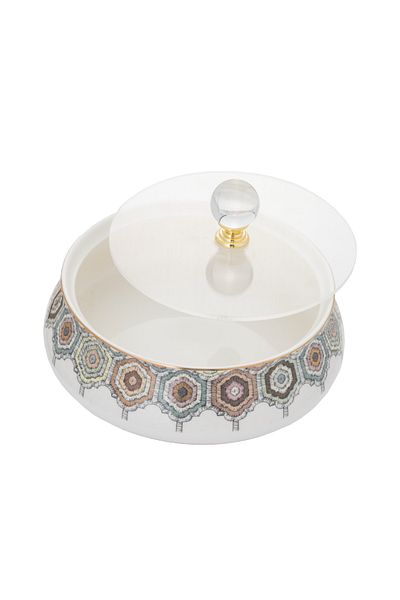 ALSAIF Decorative Dates Plate By Al Saif, Made Of Porcelain With Transparent Lid, Small Size