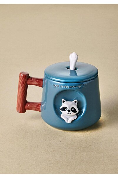 The Mia Raccoon Mug with Lid and Spoon 370 ml