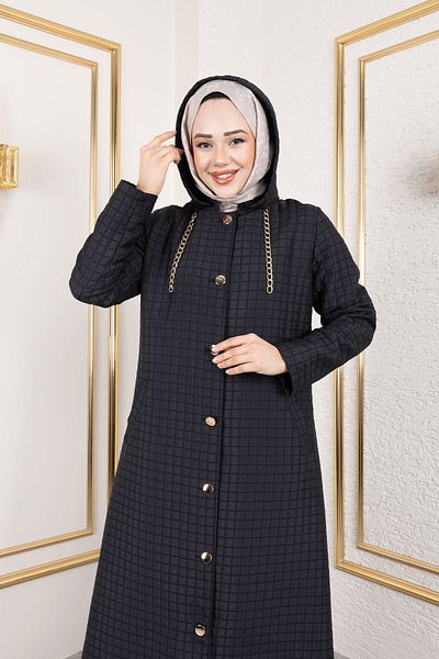 Tesettür Dünyası Hooded Chain Detailed Quilted Cap Tsd250162 Black