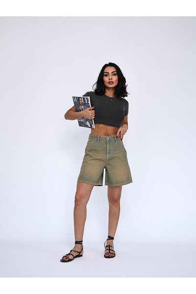 XBELLA DENİM Women's High Waist Tint Wash Denim Mini Women's Shorts