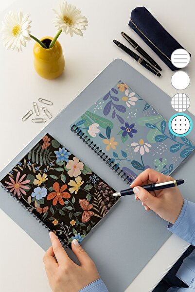 Eldesen Tasarım 2'li Noktalı Defter Seti, A5 Boyutunda 50 Yaprak 100 Sayfa 2'li Set, Kelebek