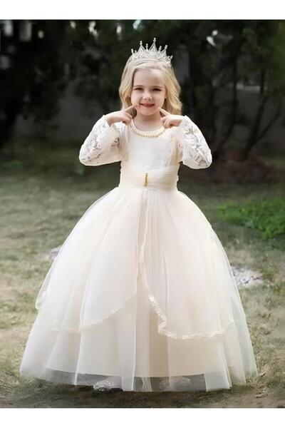 Generic Girls Dress Evening Gown Long Sleeve Lace Party Dress with Ballet Tutu Princess Birthday Party