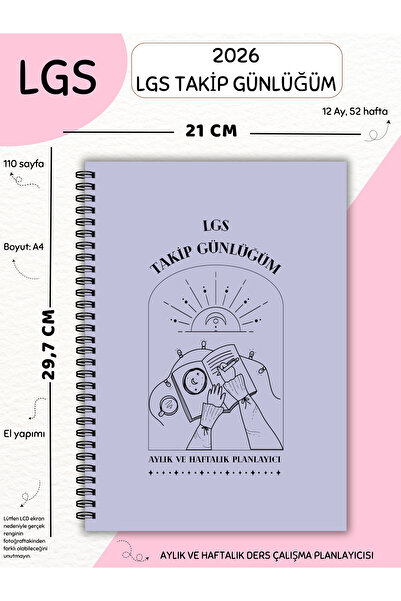 Else Craft 2026 LGS Sınav Takip Günlüğüm -LİLA - Aylık - Haftalık Ders Çalışma Planlayıcım