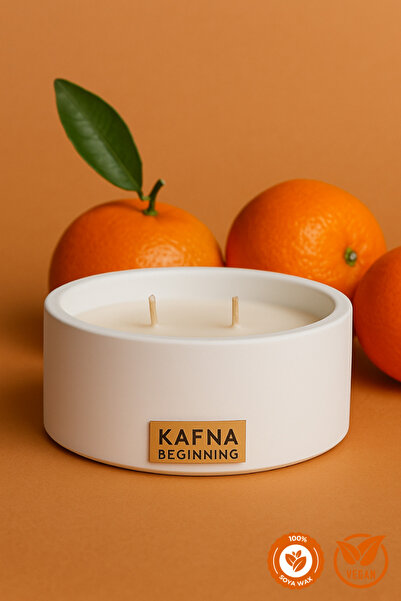 KAFNA Bodrum Mandalinası Kokulu Beton Mum – %100 Soya Wax, El Yapımı, Doğal V...