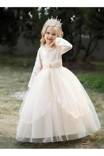 Generic Girls Dress Evening Gown Long Sleeve Lace Party Dress with Ballet Tutu Princess Birthday Party