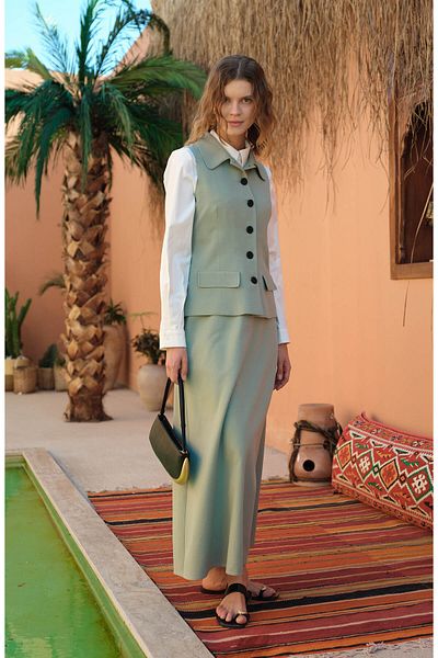 Fatma Atasoy Linen Mint Flared Skirt