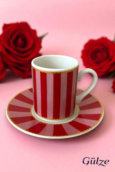 GÜLZE HOME Set of 2 People (4 Pieces) Rosabella Model Luxury Coffee Cup (Special Design, Real Porcelain)