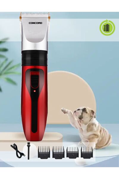Concord Kedi Köpek Tıraş Seti Pet Evcil Hayvan Tüy Kesme Traş Tıraş Makinesi - RED