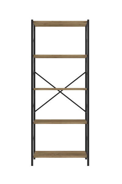 Genel Markalar Metal Kitaplık 5 Raflı Kitaplık Dosya Kitap Rafı Ofis Ev Rafı Kitap Raf Ceviz