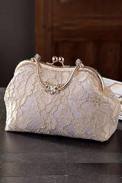 Famels Κομψή και ποιοτική τσάντα ώμου με δαντέλα σε χρώμα σαμπάνιας/χρώματος ...