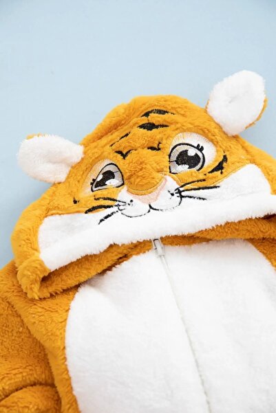 Bilge Trend Kız Erkek Çocuk Welsoft Peluş Kaplan Nakışlı Kapüşonlu Tulum , Uyku Tulumu BilgeTrend 10919