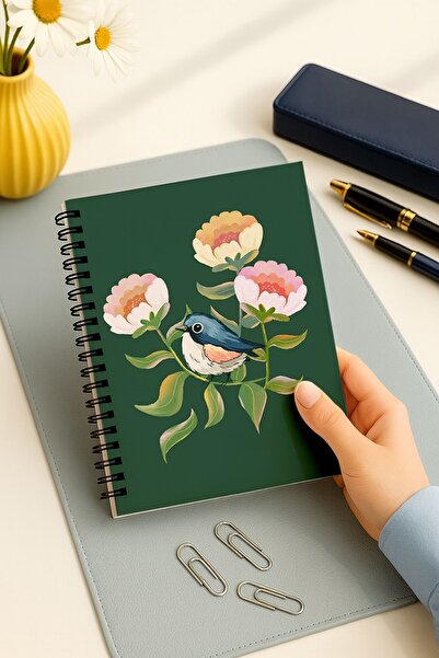 Eldesen Tasarım Set of 2 Dotted Notebooks, A5 Size 50 Sheets 100 Pages Set of 2, Bird