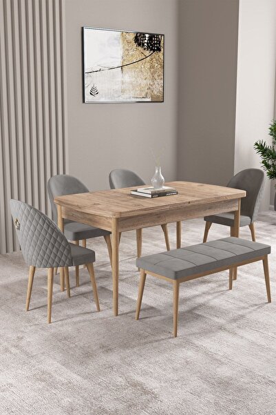 asaella mobilya Milas Atlantik Çam 80x132 Mdf Açılabilir Mutfak Masası Takımı...