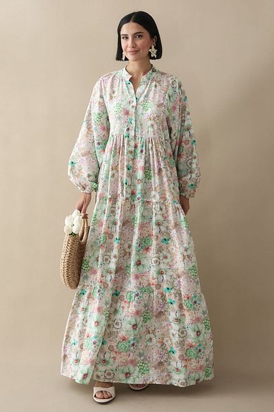 InStyle Rochie Mango Verde Floare de Narcis