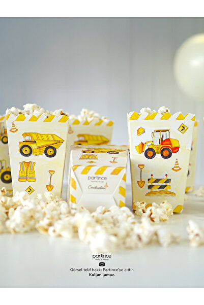 partince İnşaat Tema 8'li Popcorn Patlamış Mısır Kutusu