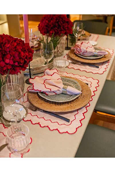 Mariaida home Esmeralda Amerikan Servis Peçete Set Açık Pembe