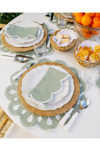 Mariaida home Gotas Amerikan Servis Peçete Set Yeşil Beyaz