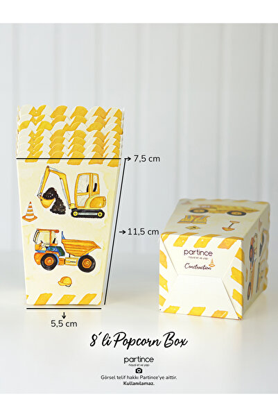 partince İnşaat Tema 8'li Popcorn Patlamış Mısır Kutusu