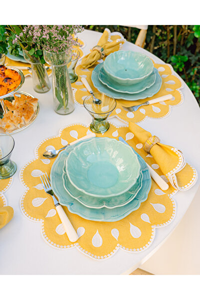Mariaida home Gotas Amerikan Servis Peçete Set Sarı Beyaz