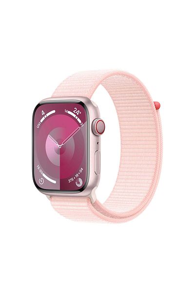Apple ساعة سلسلة 9 GPS + Cellular بهيكل من الألومنيوم الوردي مقاس 45 مم مع حلقة رياضية وردية فاتحة