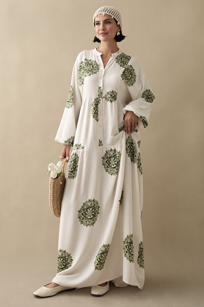 InStyle Rochie din viscoză verde etnică de o singură culoare