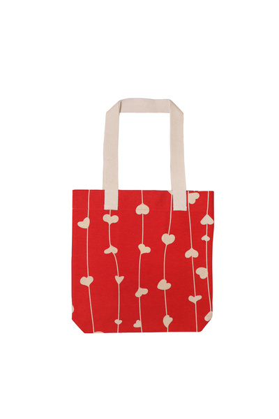 Wolo Company Wolo -çevre Dostu Kanvas Omuz Çantası -  Kırmızı Üzerine  Bej kalp  Desenli