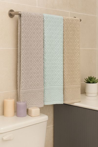Bonny Home Tile 3-Piece Bath Towel Set – 3 Pieces 100X150 Cm, 100% Cotton, Soft Textured, Knitted Patterned Towels