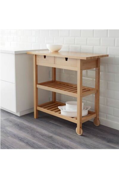 Genel Markalar Huş ahşap servis arabası, pratik ve şık taşıma çözümü