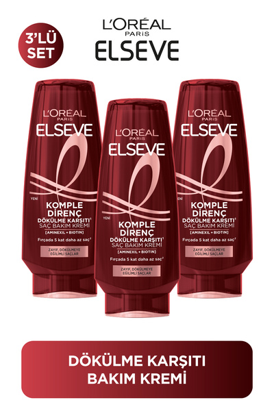 ELSEVE Komple Direnç Dökülme Karşıtı Saç Bakım Kremi 250 ml 3'lü Set