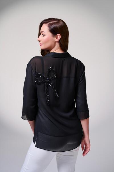 DE WHITES Plus Size Shoulder Part Embroidered Bluz