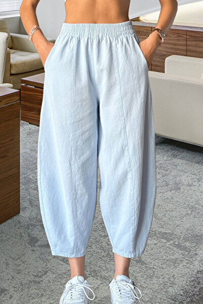 Nana & Mayka Moda Жіночі блакитні шаровари, вільні штани, чотири сезони, зручні, бавовняні, на резинці, щоденна модель, габардин