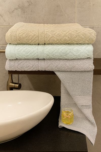Bonny Home Tile 3-Piece Bath Towel Set – 3 Pieces 100X150 Cm, 100% Cotton, Soft Textured, Knitted Patterned Towels