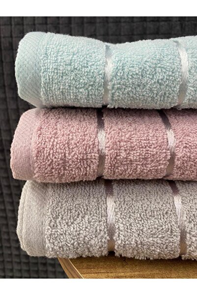 Bonny Home Line 3-Piece Bath Towel Set – 3 Pieces 100X150 cm 100% Cotton, Soft Textured, Striped Patterned Towels