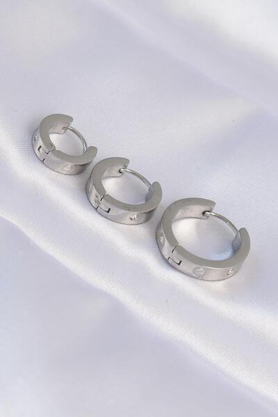 Celira Steel Silver Color Zircon Stone Model 3-Piece Hoop Earrings