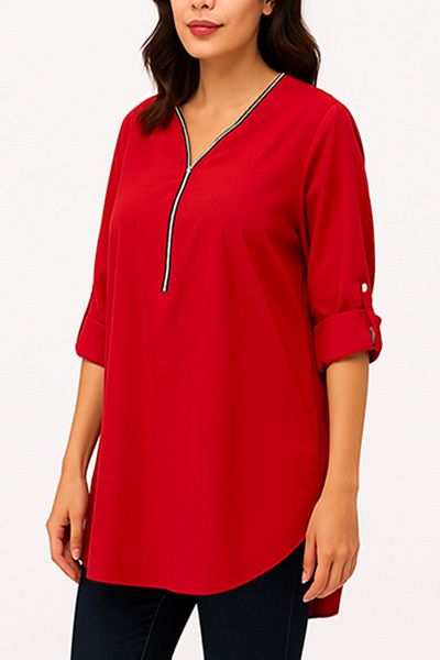 dorbe v neck zipper closure women fashion outerwear blouse tunics top