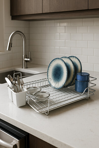 Ece Metal Damla Tek Katlı Tepsili Uzun Ömürlü Paslanmaz Krom Kaplama Bulaşıklık, Tabaklık, Bulaşık Sepeti