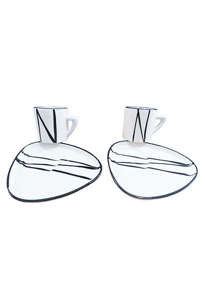 Ganita home Coffee Cup Modern Black Striped 2 Person 4 Piece Double 100 ml