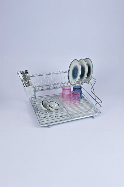 Ece Metal Delux Paslanmaz Çift/İki Katlı Krom Kaplama Bulaşıklık Bulaşık Sepeti/Bulaşık Kurutma Sepeti