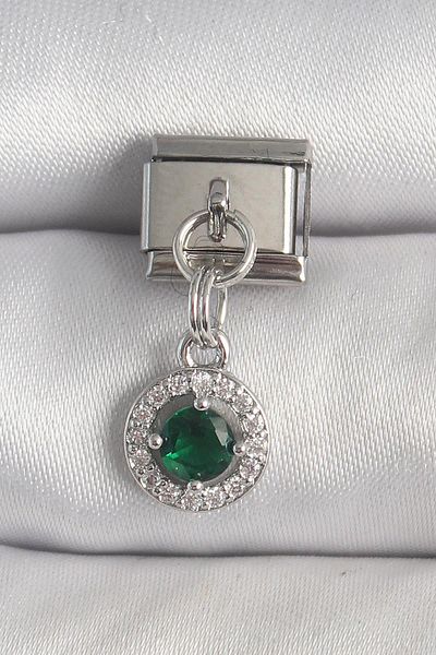 Celira Steel Silver Color Dangle Green Zircon Stone Nomination