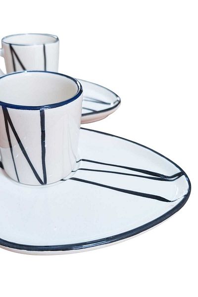 Ganita home Coffee Cup Modern Black Striped 2 Person 4 Piece Double 100 ml