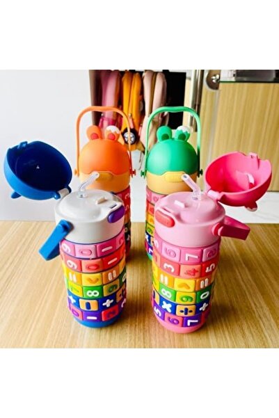Twisoo Stainless Steel Kids Math Learning Water Bottle with Straw & Strap Double Wall Vacuum Insulat