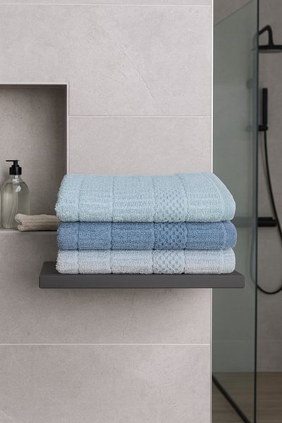 Bonny Home Atlas 3-Piece Bath Towel Set – 3 Pieces 100X150 cm 100% Cotton, Soft Textured, Knitted Patterned Towels