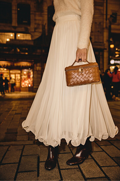 EMNORA Violet Pileli Etek Ekru